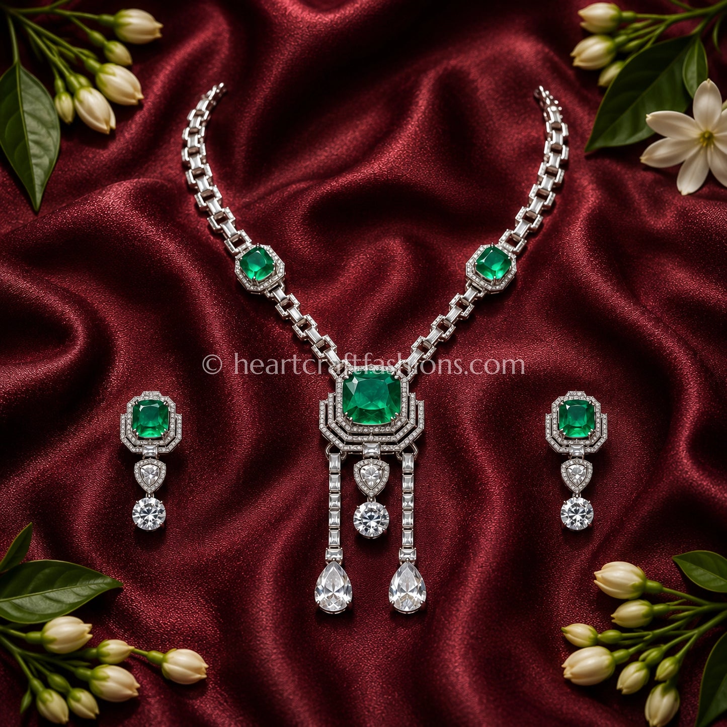 Emerald Cushion Solitaire Art Deco Pendant Set
