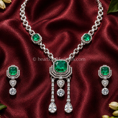 Emerald Cushion Solitaire Art Deco Pendant Set