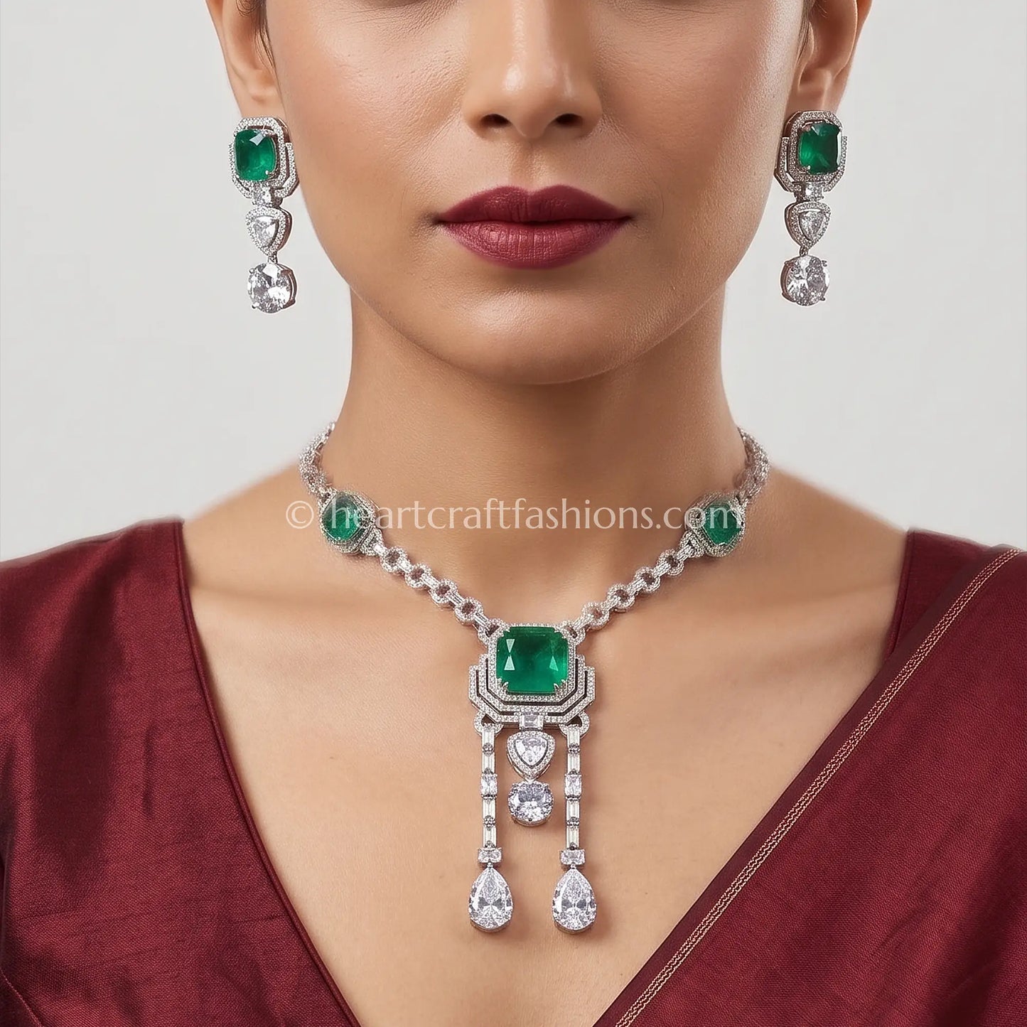 Emerald Cushion Solitaire Art Deco Pendant Set