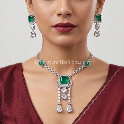 Emerald Cushion Solitaire Art Deco Pendant Set