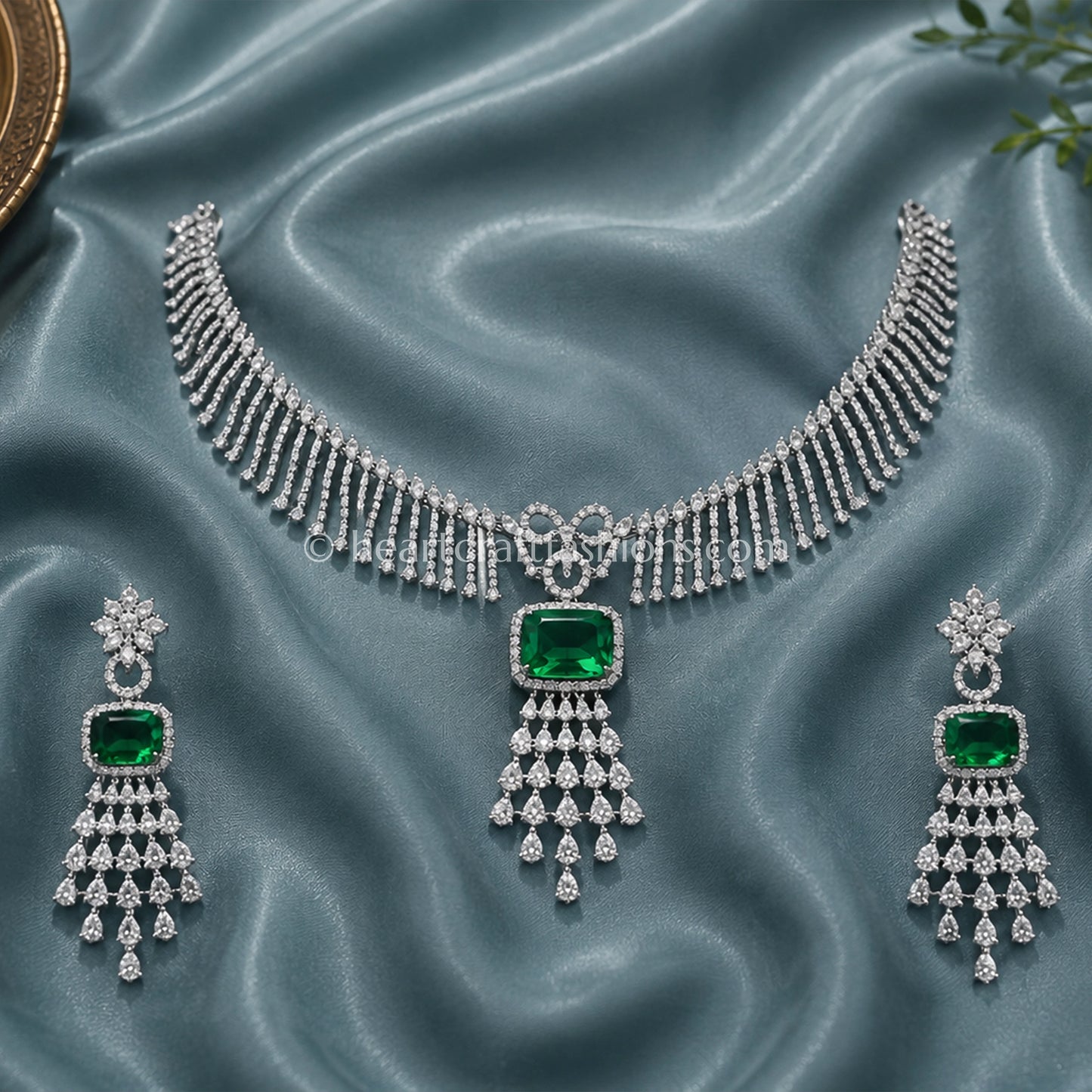 Emerald Cushion Solitaire Tassel Choker Set