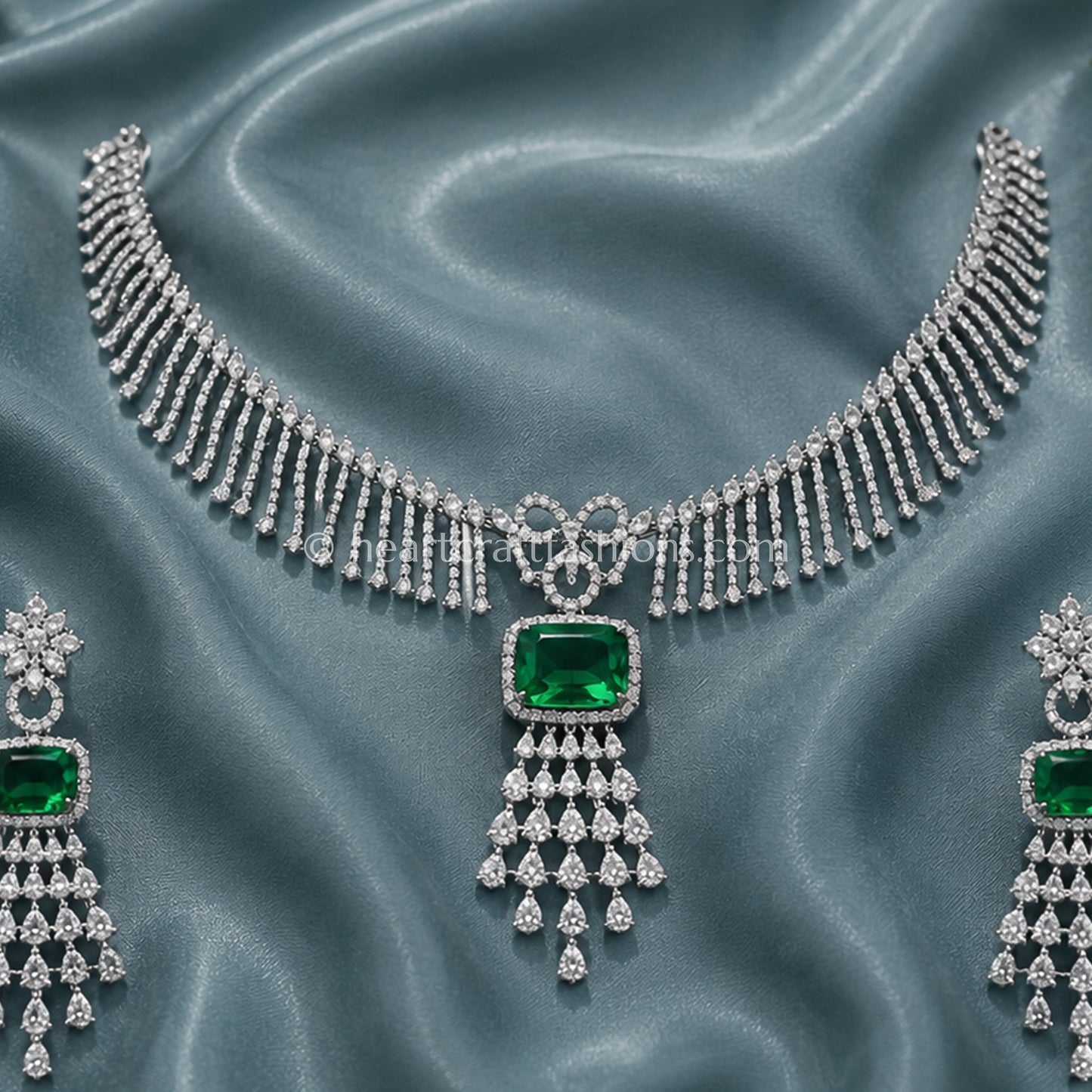 Emerald Cushion Solitaire Tassel Choker Set