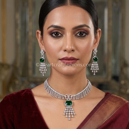 Emerald Cushion Solitaire Tassel Choker Set