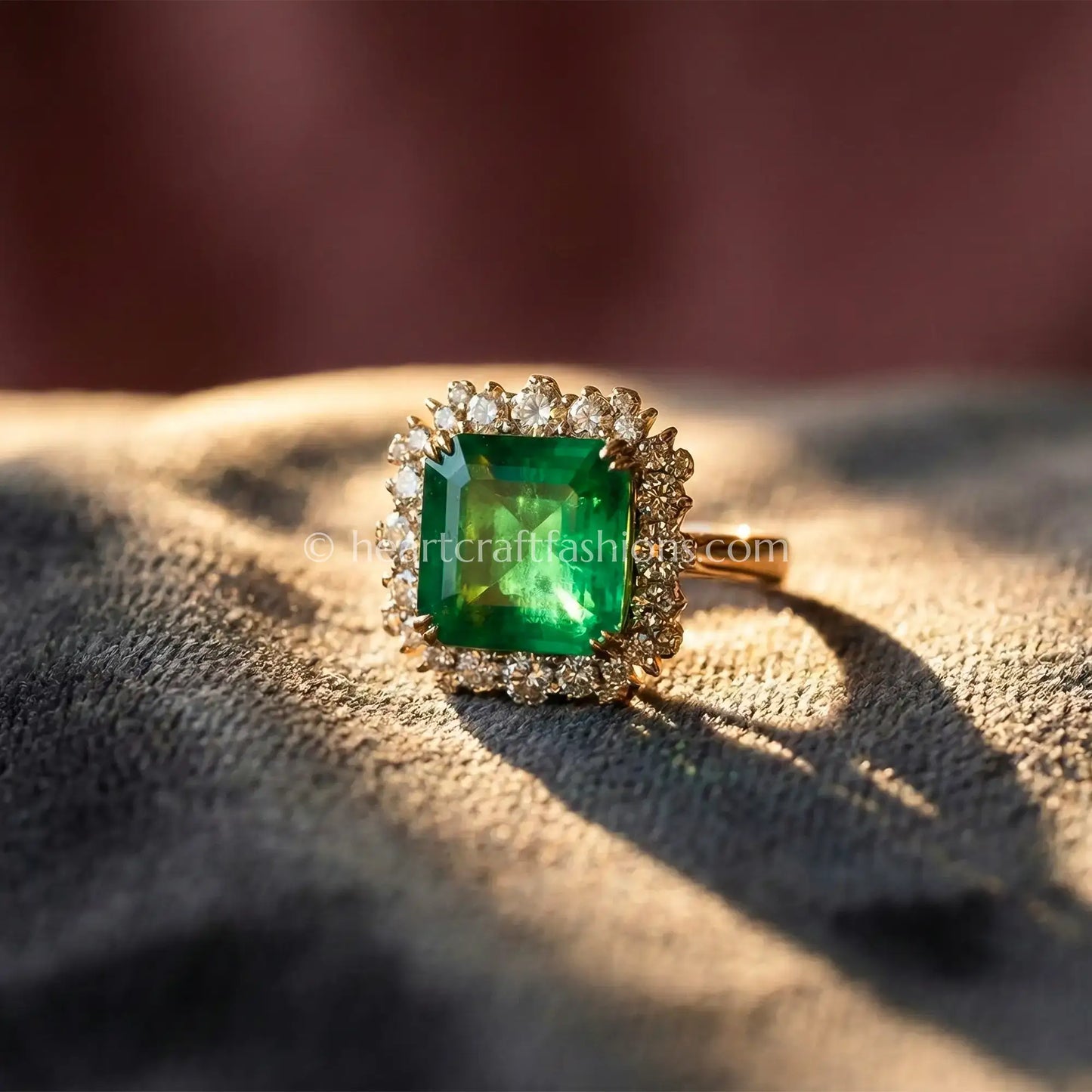 Emerald Cut Green Halo Statement Ring