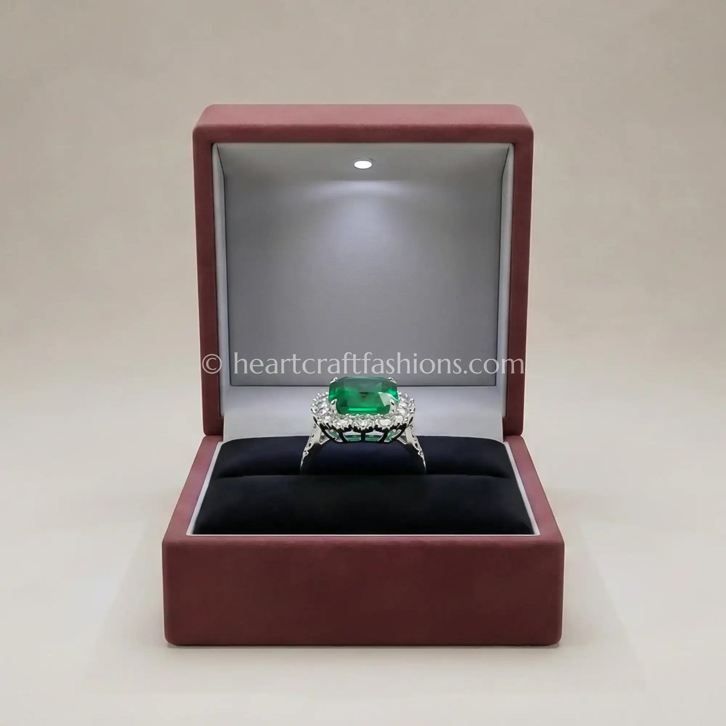 Emerald Cut Green Halo Statement Ring