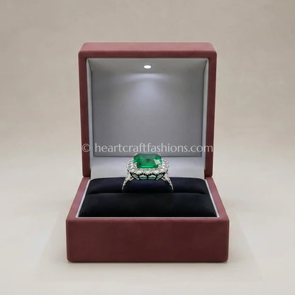 Emerald Cut Green Halo Statement Ring