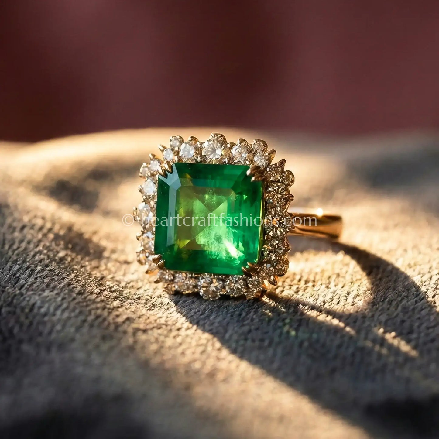 Emerald Cut Green Halo Statement Ring