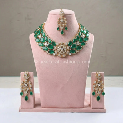 Emerald Doublet Moissanite Floral Bridal Choker Set