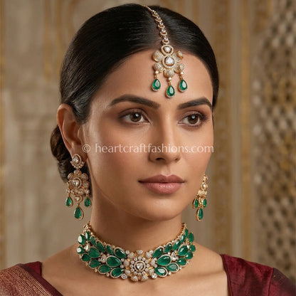 Emerald Doublet Moissanite Floral Bridal Choker Set