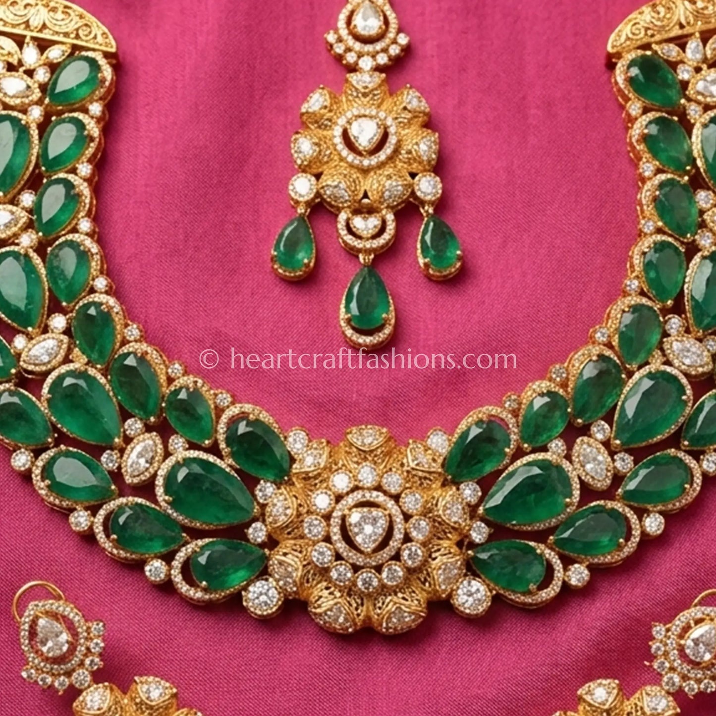 Emerald Doublet Moissanite Floral Bridal Choker Set