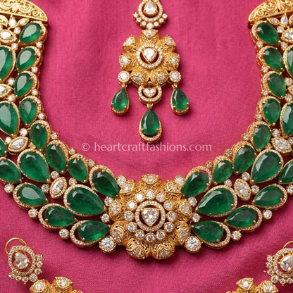 Emerald Doublet Moissanite Floral Bridal Choker Set