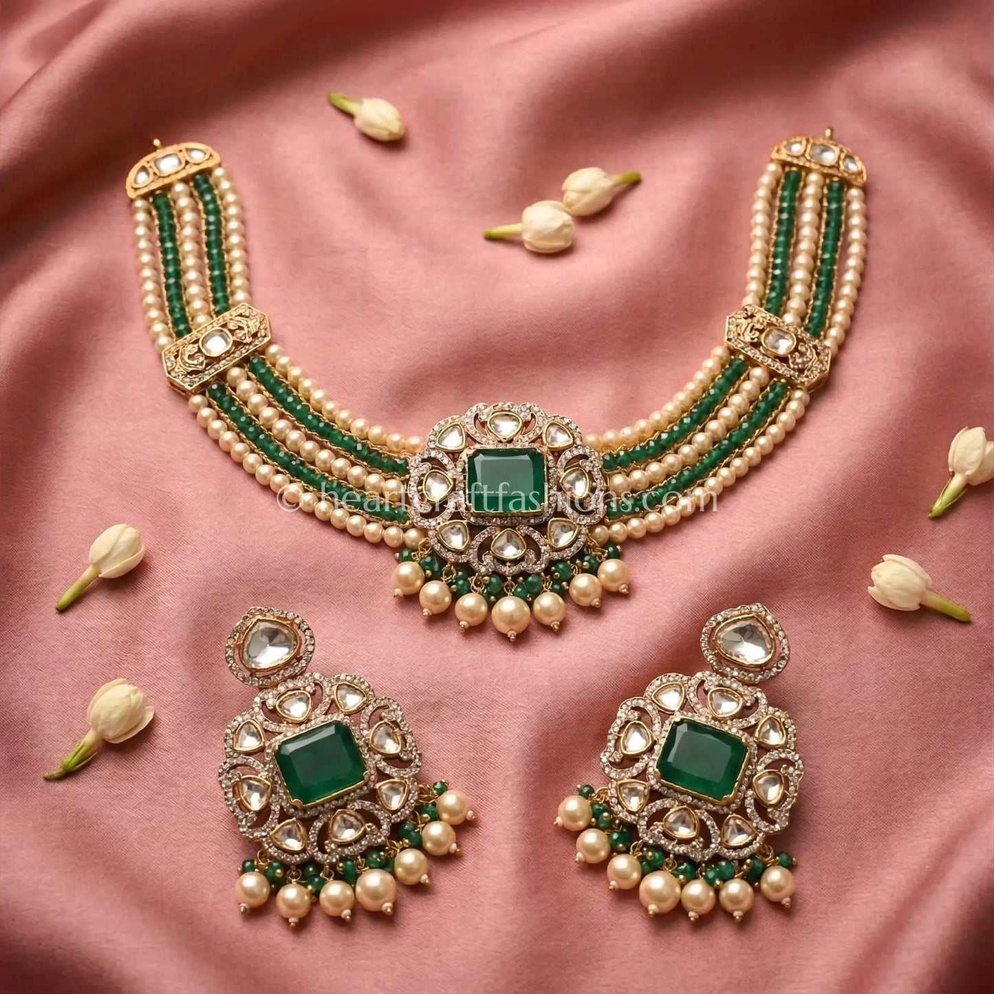 Emerald Doublet Sunehri Kundan Choker Set