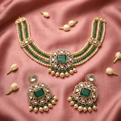 Emerald Doublet Sunehri Kundan Choker Set
