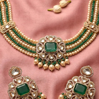 Emerald Doublet Sunehri Kundan Choker Set