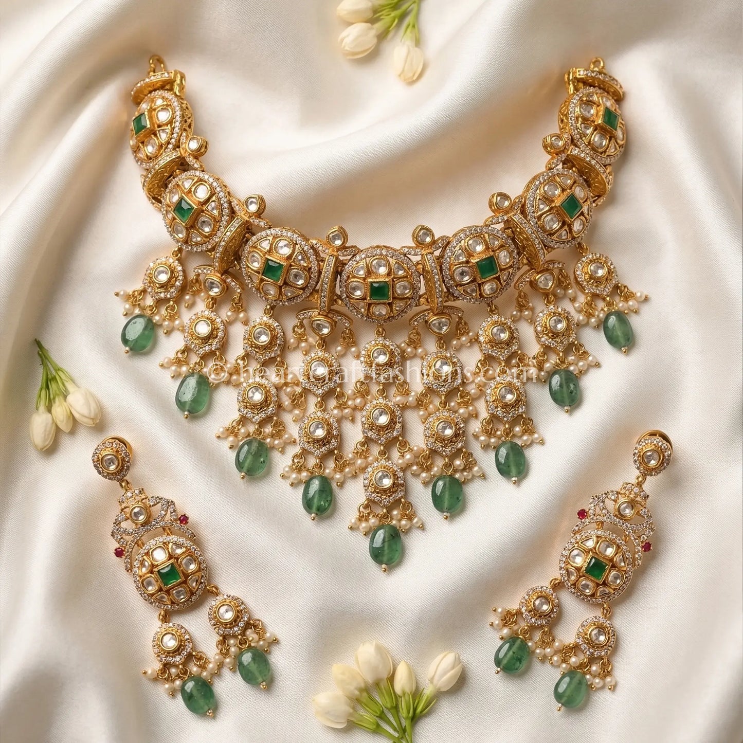 Emerald Drop Moissanite Polki Choker Set