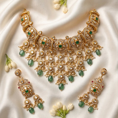 Emerald Drop Moissanite Polki Choker Set