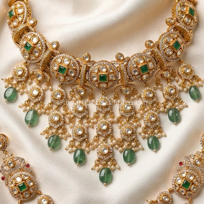 Emerald Drop Moissanite Polki Choker Set