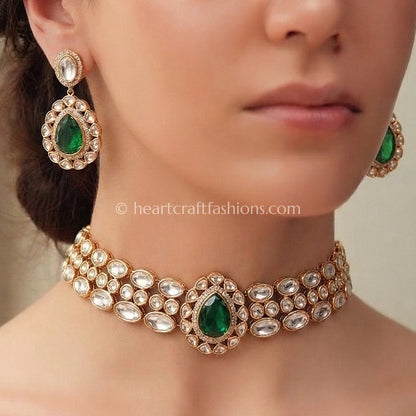 Emerald Elegance Polki Doublet Choker