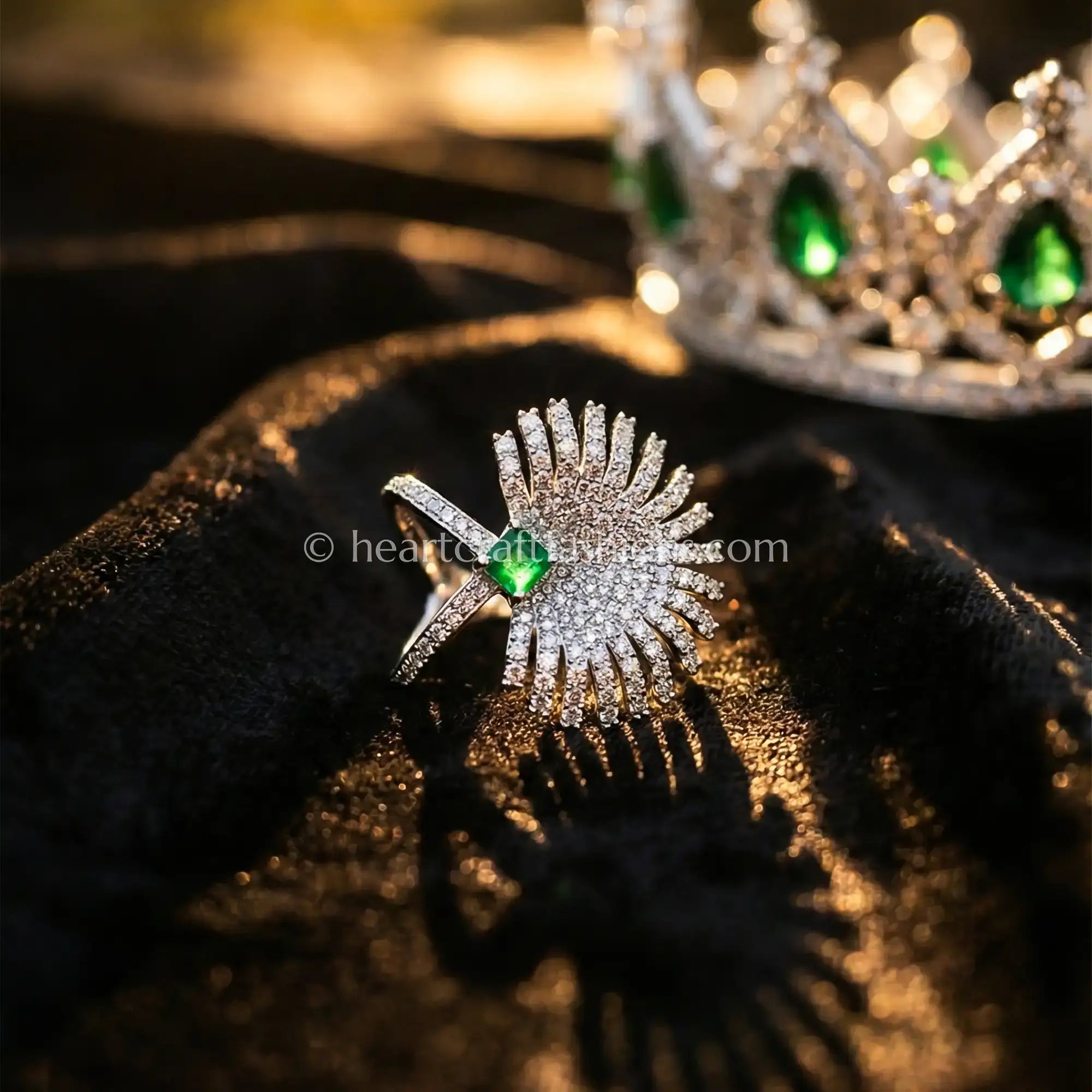 Emerald Glow Sunburst Statement Ring