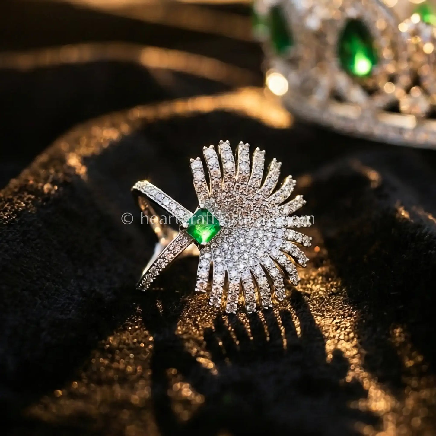 Emerald Glow Sunburst Statement Ring