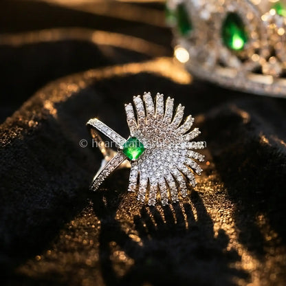 Emerald Glow Sunburst Statement Ring