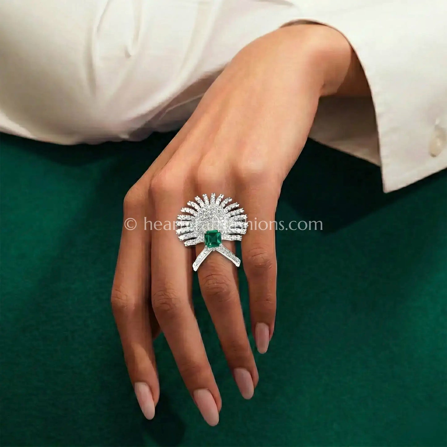 Emerald Glow Sunburst Statement Ring