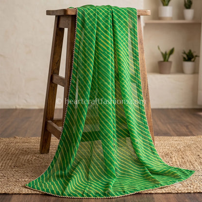 Emerald Green Chiffon Leheriya Dupatta