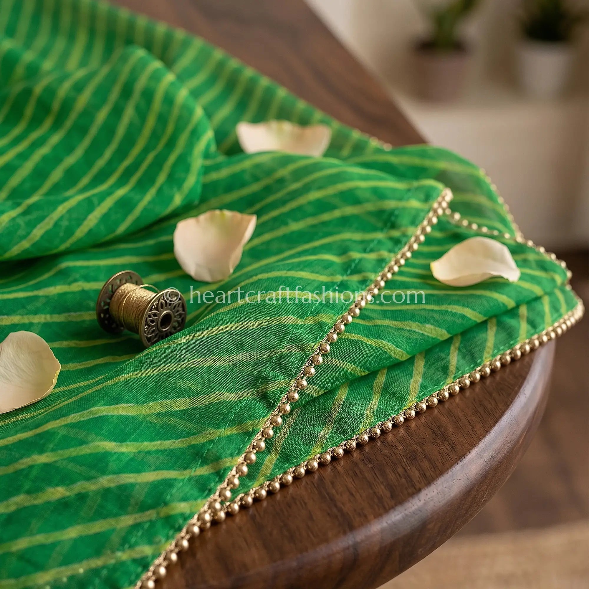 Emerald Green Chiffon Leheriya Dupatta