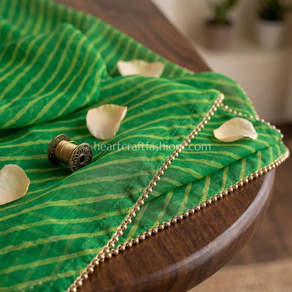 Emerald Green Chiffon Leheriya Dupatta