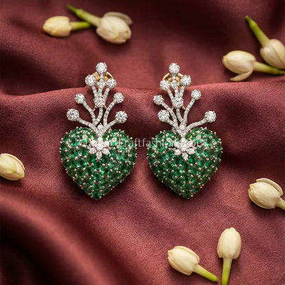 Emerald Green Crystal Heart Drop Earrings