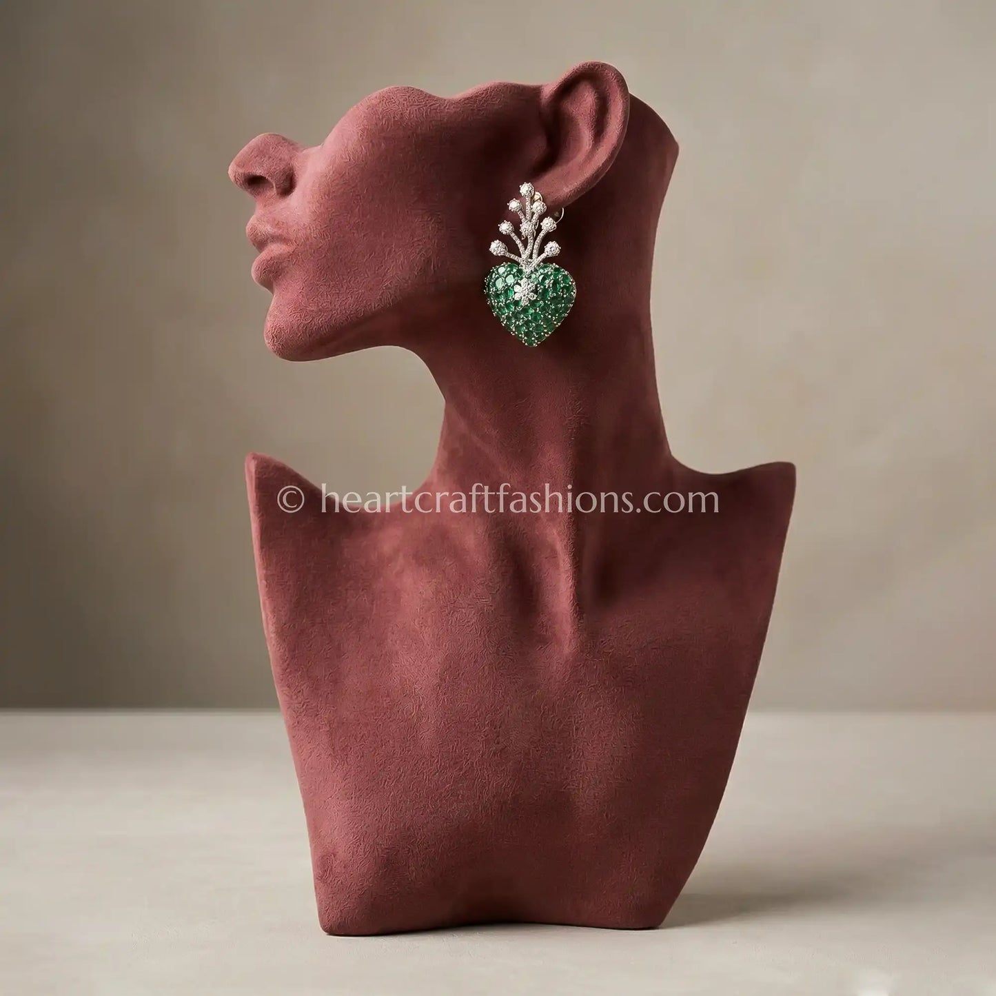 Emerald Green Crystal Heart Drop Earrings