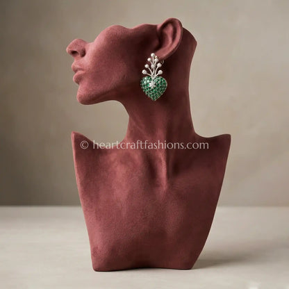 Emerald Green Crystal Heart Drop Earrings