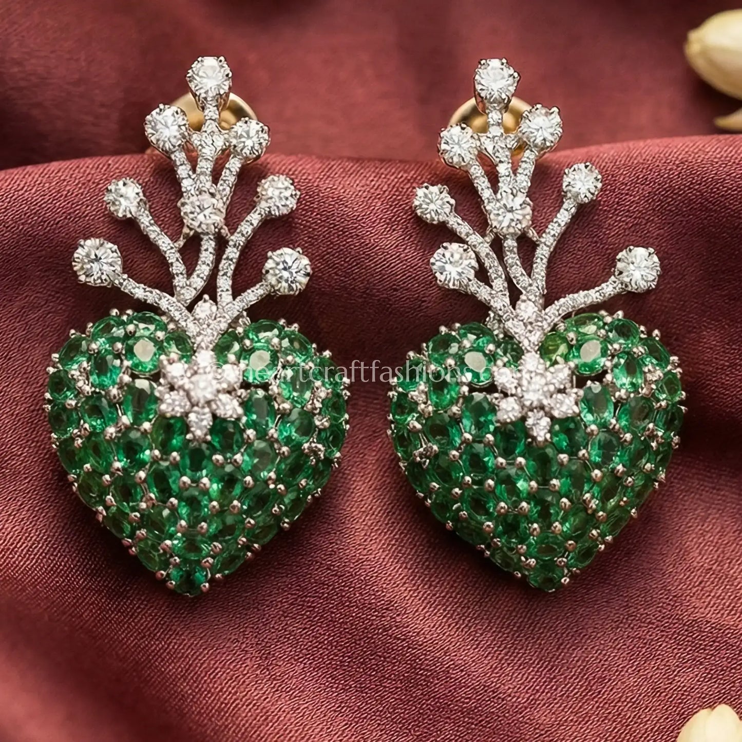 Emerald Green Crystal Heart Drop Earrings