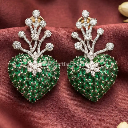 Emerald Green Crystal Heart Drop Earrings