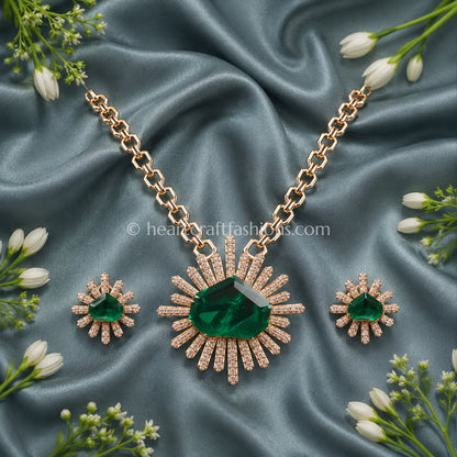 Emerald Green Designer Celebrity Doublet Statement Necklace Set