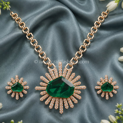 Emerald Green Designer Celebrity Doublet Statement Necklace Set