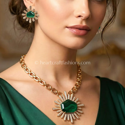 Emerald Green Designer Celebrity Doublet Statement Necklace Set