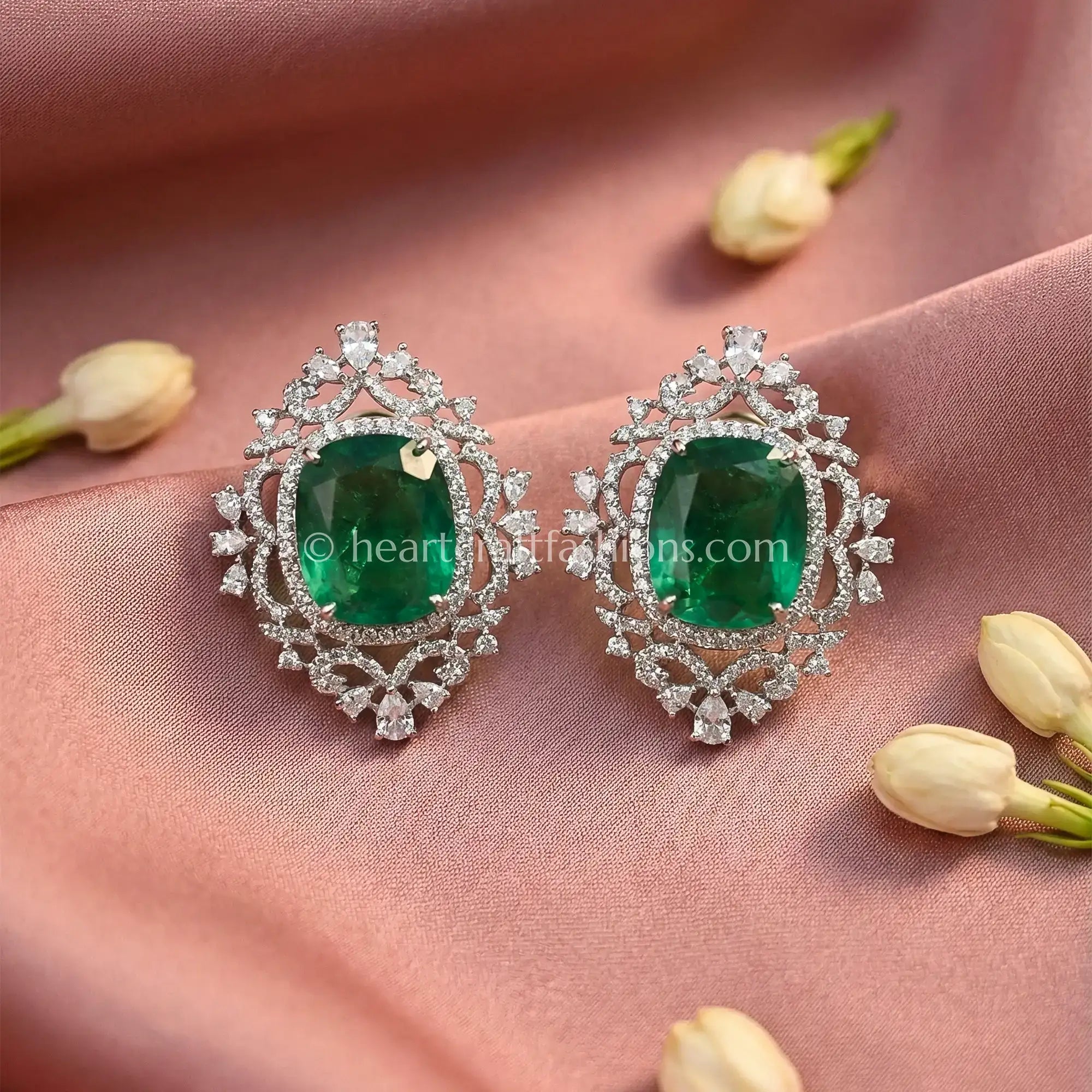 Emerald Green Doublet Halo Stud Earrings