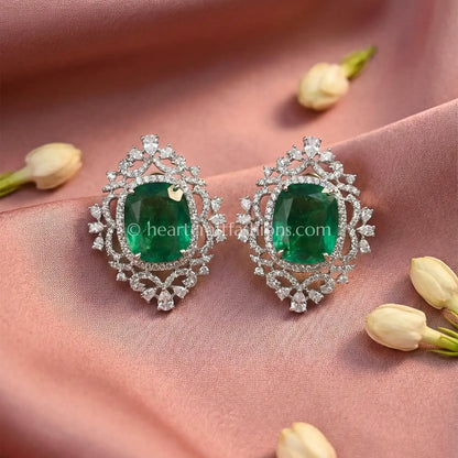 Emerald Green Doublet Halo Stud Earrings