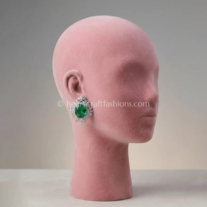 Emerald Green Doublet Halo Stud Earrings