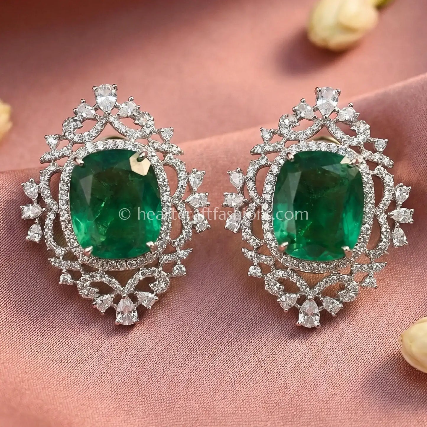 Emerald Green Doublet Halo Stud Earrings