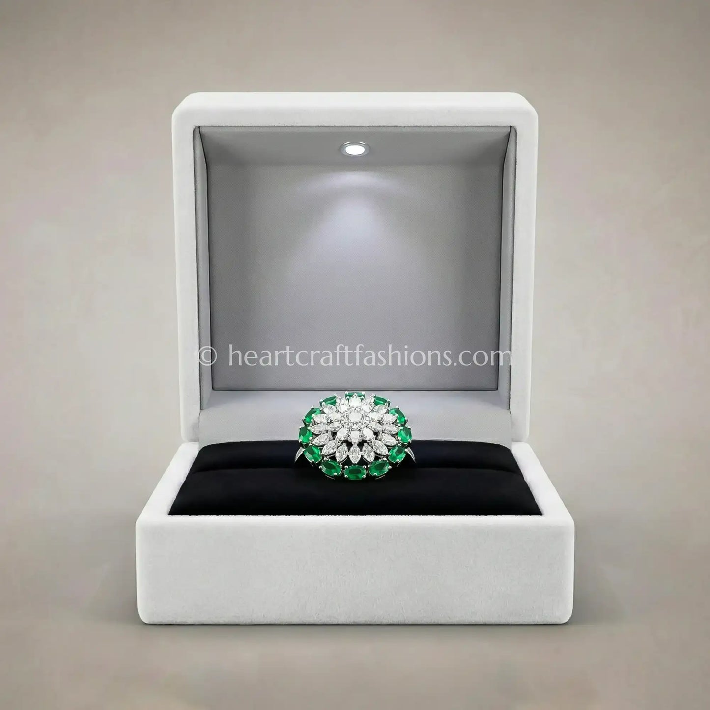 Emerald Green Floral Halo Ring