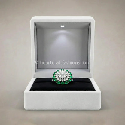 Emerald Green Floral Halo Ring
