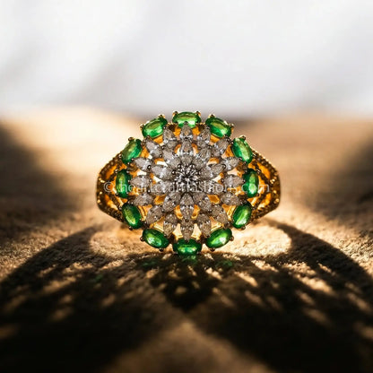 Emerald Green Floral Halo Ring