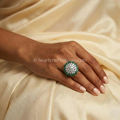 Emerald Green Floral Halo Ring