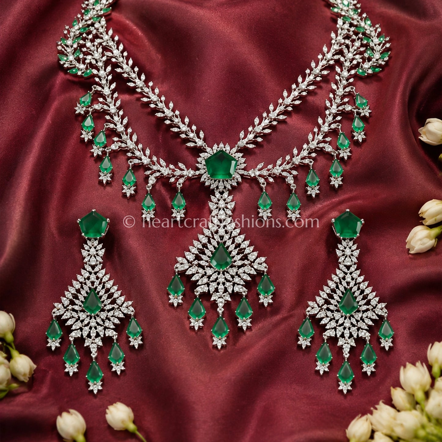 Emerald Green Geometric Layered Zircon Set