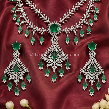 Emerald Green Geometric Layered Zircon Set