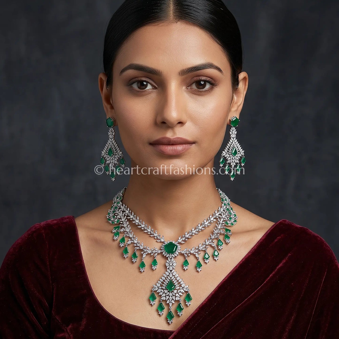 Emerald Green Geometric Layered Zircon Set