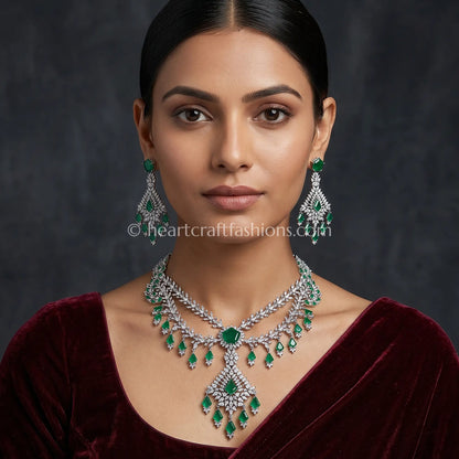 Emerald Green Geometric Layered Zircon Set
