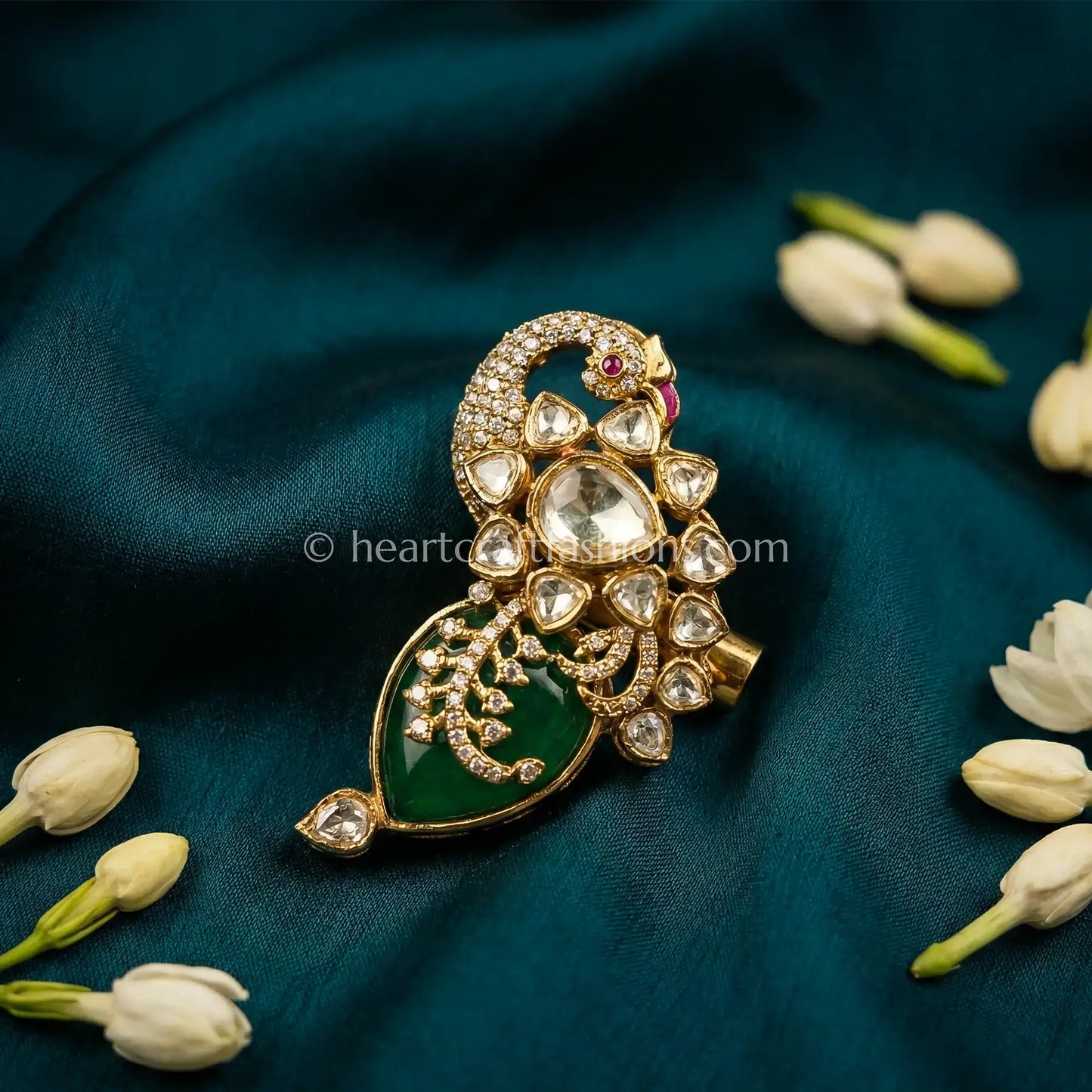 Emerald Green Kundan Floral Designer Brooch